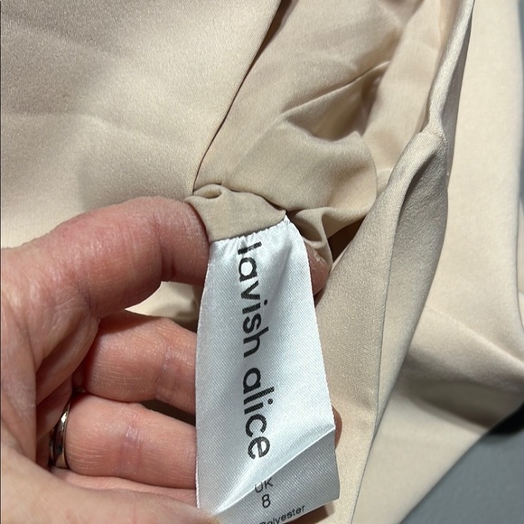 Lavish Allice Peach Cream Chiffon Bodycon Puff Sheer Sleeve Mini Dress Size 4 - Picture 9 of 15